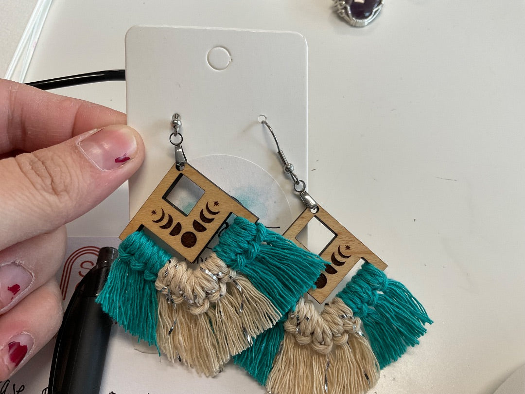 Turquoise Moon Diamond Macrame Connie Beth Creations Earrings