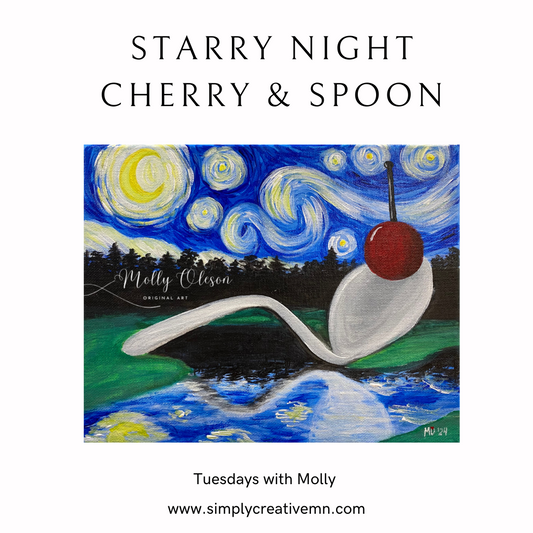 Cherry and Spoon Starry Night Painting Class | Tues. July 30th 6pm-9pm